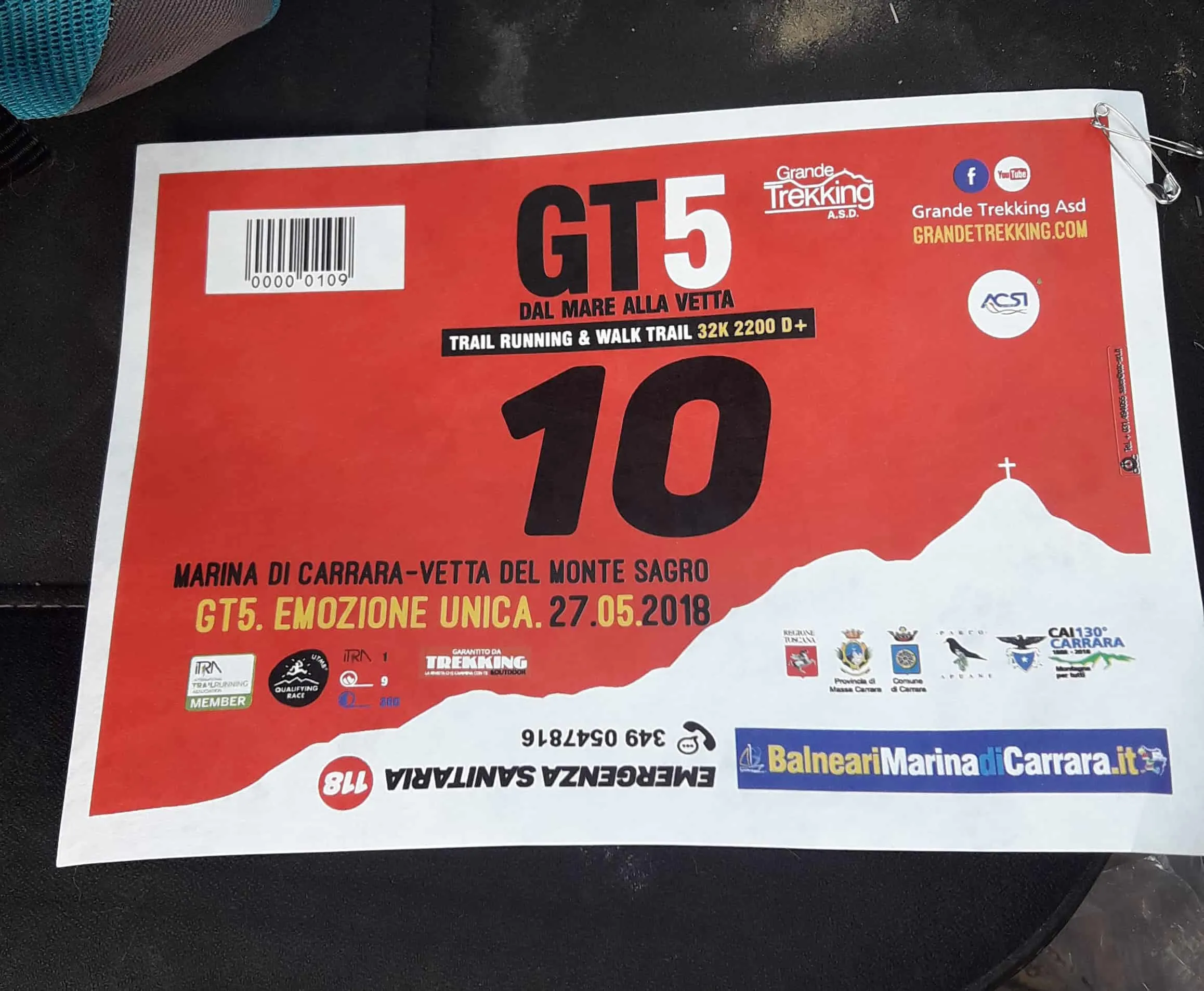 pettorale rosso numero 10 del Grande Trail 2018